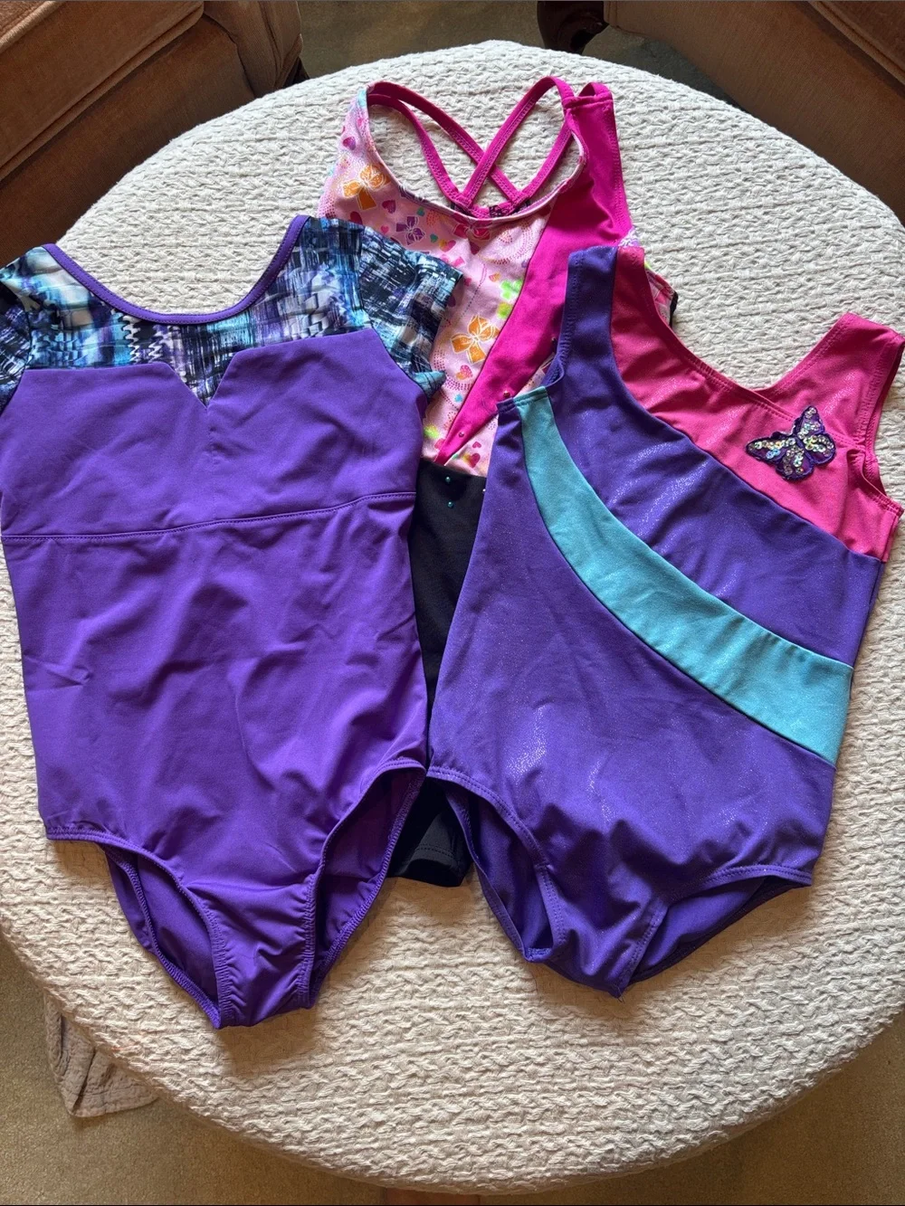 Girls Purple & Pink Gymnastics Leotards - Set of 3